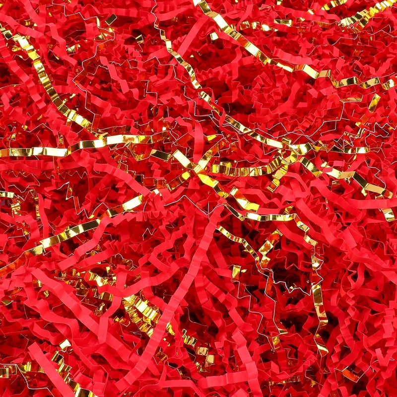 Ottwlli150Gram Red & Gold Color Crinkle cut paper shred Filler Gift Box Filling Easter Grass for Wedding, Birthday, Anniversary,Valentine, Christmas Gift Box Filler - Image 1
